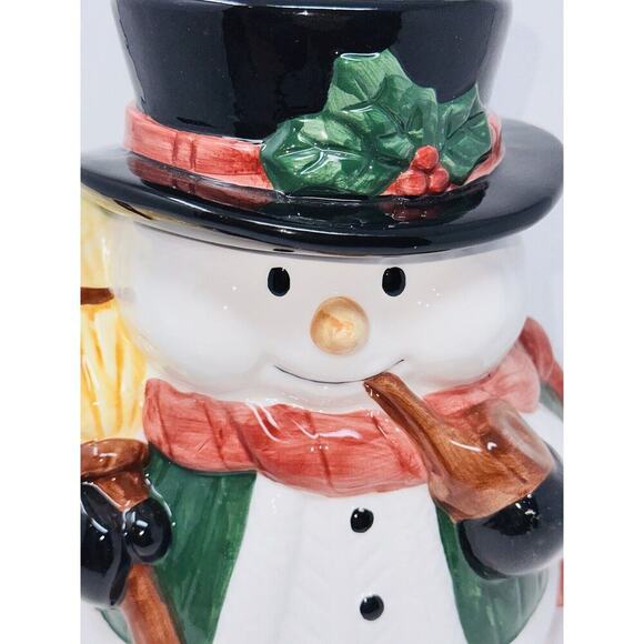 nib Vintage Snowman Cookie Jar 11" Hand Painted Ceramic Christmas Holiday - Picture 4 of 11